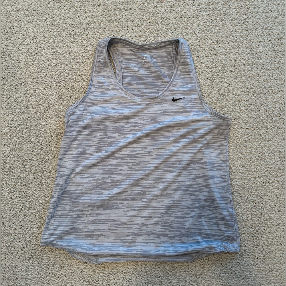 Grey and White Striped Nike Tank Top